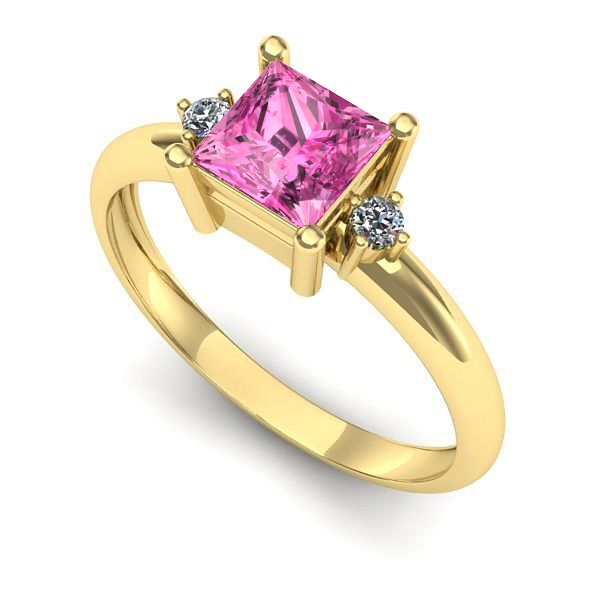 Inel logodna din aur galben cu safir roz