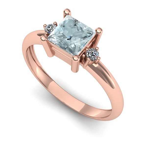 Inel din aur roz cu aquamarin