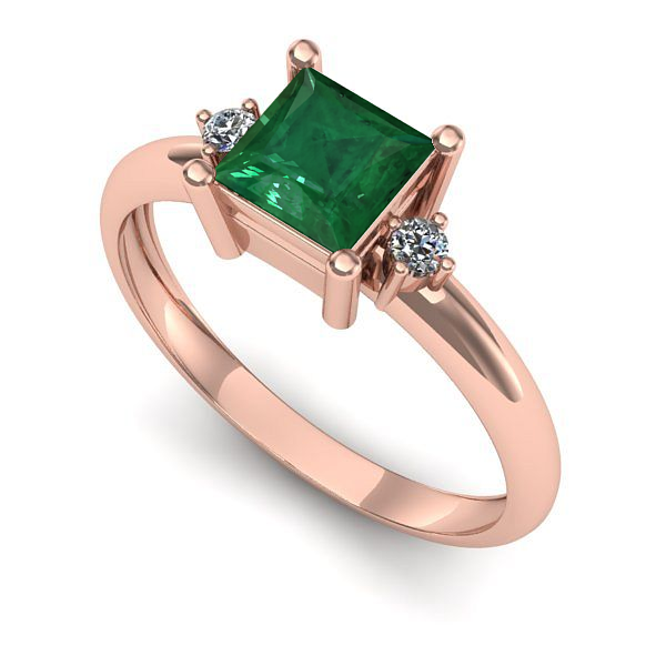 Inel logodna din aur roz cu smarald