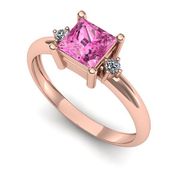 Inel de logodna din aur roz cu safir roz