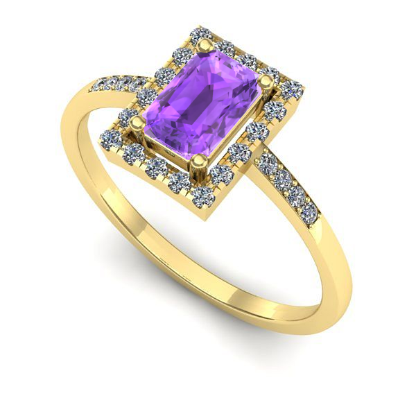 Inel logodna din aur galben cu ametist