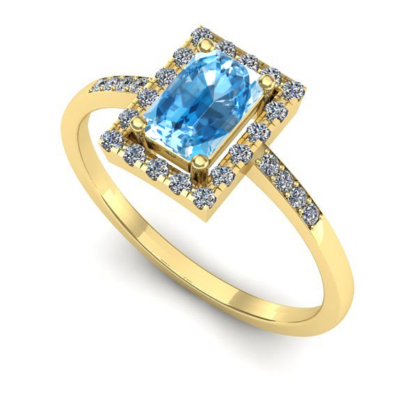 Inel logodna din aur galben cu topaz blue