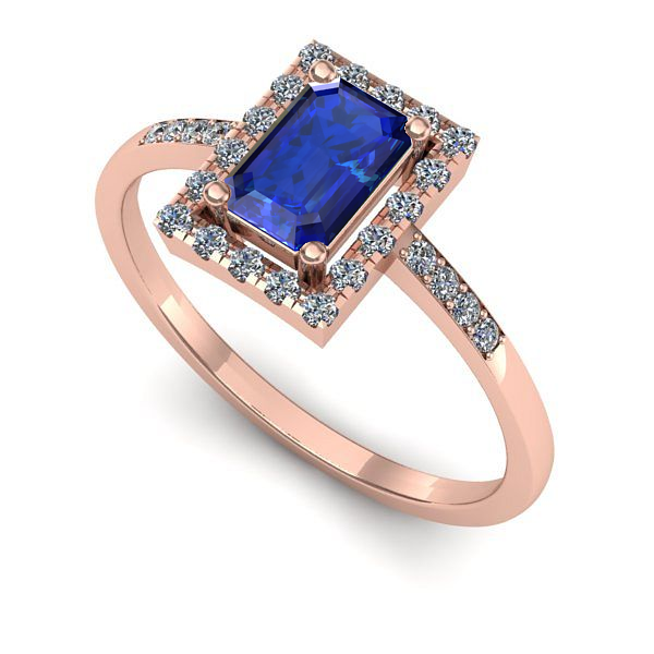 Inel de logodna din aur roz cu safir