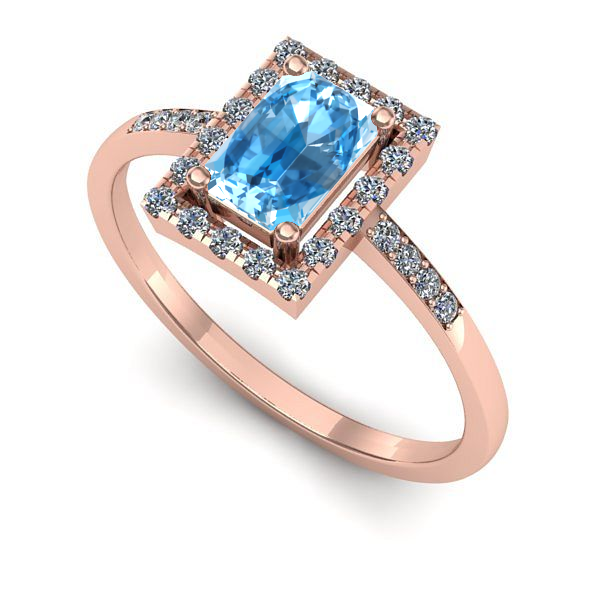 Inel logodna din aur roz cu topaz blue