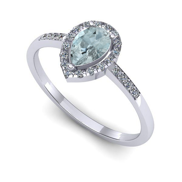 Inel logodna din aur alb cu aquamarin