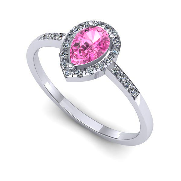 Inel logodna din aur alb cu safir roz