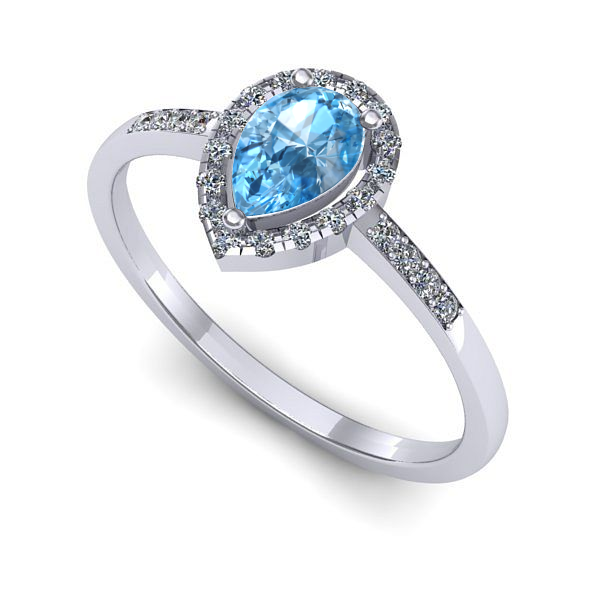 Inel de logodna din aur alb cu topaz blue