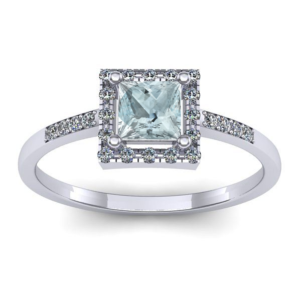 Inel de logodna cu aquamarin patrat