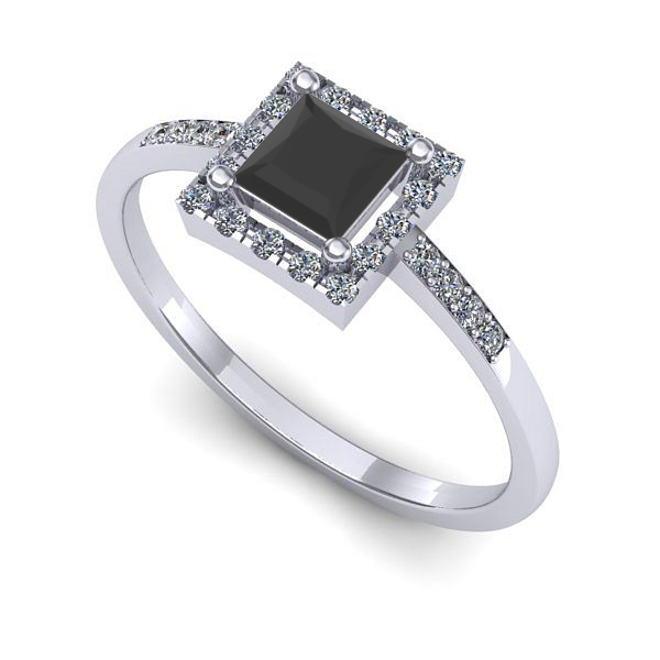 Inel de logodna din aur alb cu diamant negru
