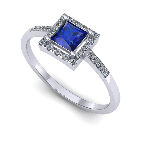 Inel logodna din aur alb cu safir