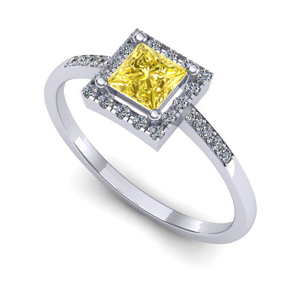 Inel de logodna din aur alb cu safir galben