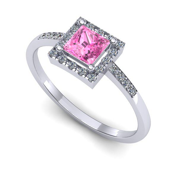 Inel de logodna din aur alb cu safir roz