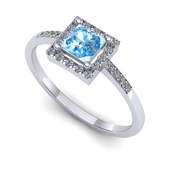 Inel logodna din aur alb cu topaz blue