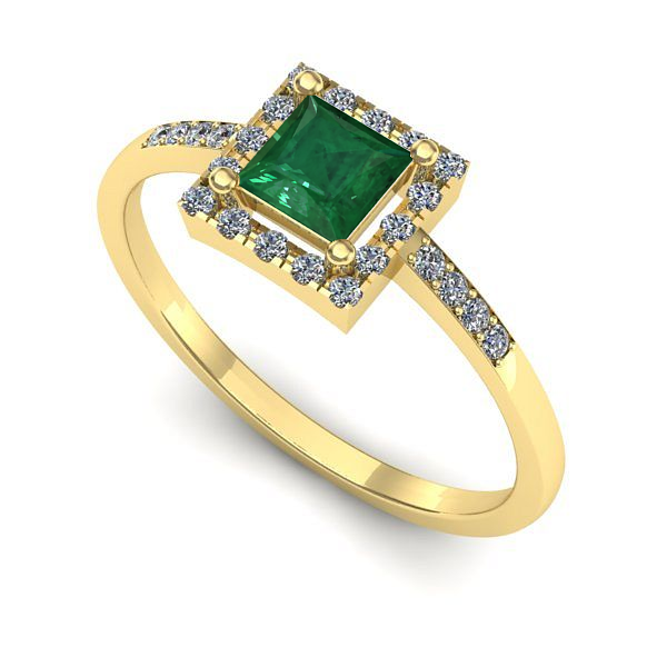 Inel logodna din aur galben cu smarald