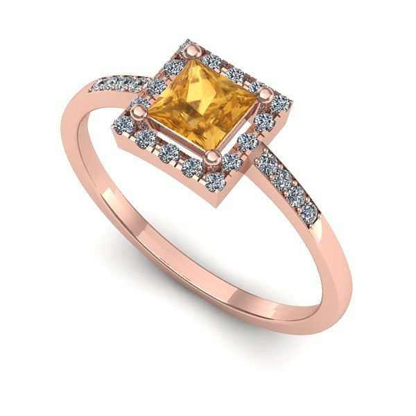 Inel logodna din aur roz cu citrin