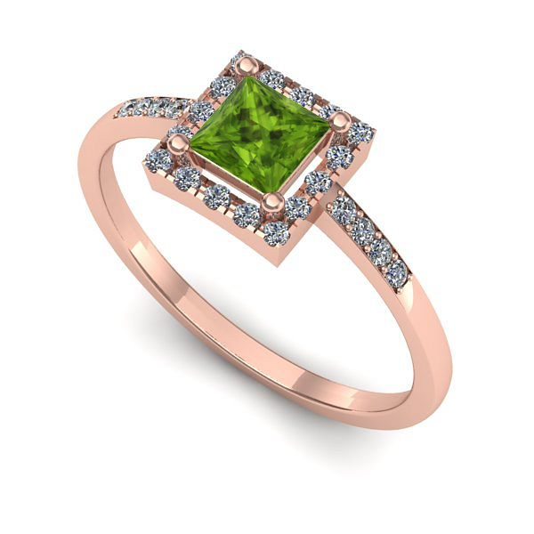 Inel de logodna din aur roz cu peridot