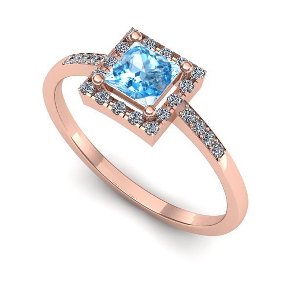 Inel logodna din aur roz cu topaz blue
