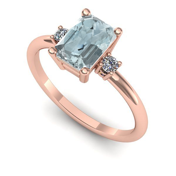 Inel de logodna din aur roz cu aquamarin