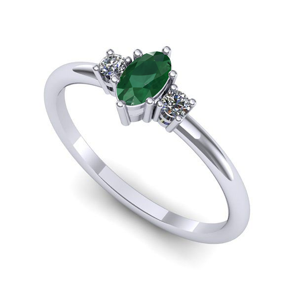 Inel logodna din aur alb cu smarald