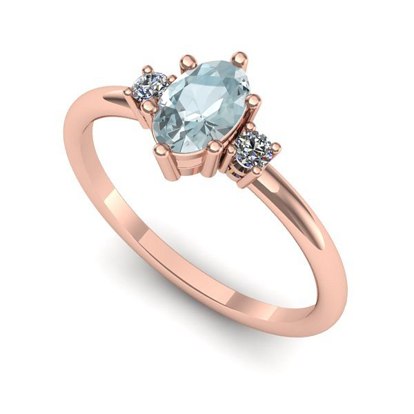 Inel logodna din aur roz cu aquamarin