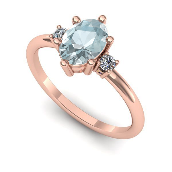 Inel logodna din aur roz cu aquamarin