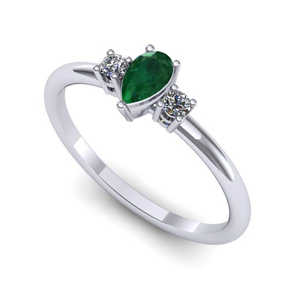 Inel logodna din aur alb cu smarald