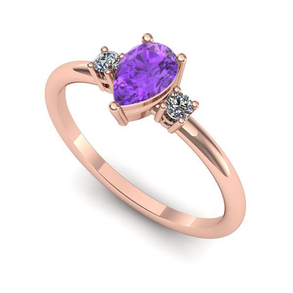 Inel de logodna din aur roz cu ametist