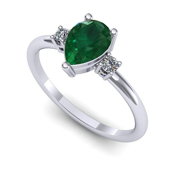 Inel de logodna din aur alb cu smarald