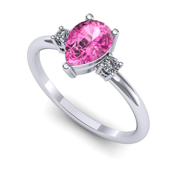 Inel logodna din aur alb cu safir roz