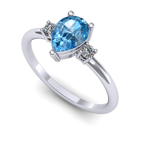 Inel de logodna din aur alb cu topaz blue