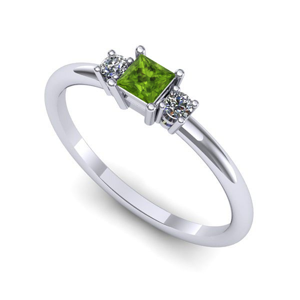 Inel logodna din aur alb cu peridot