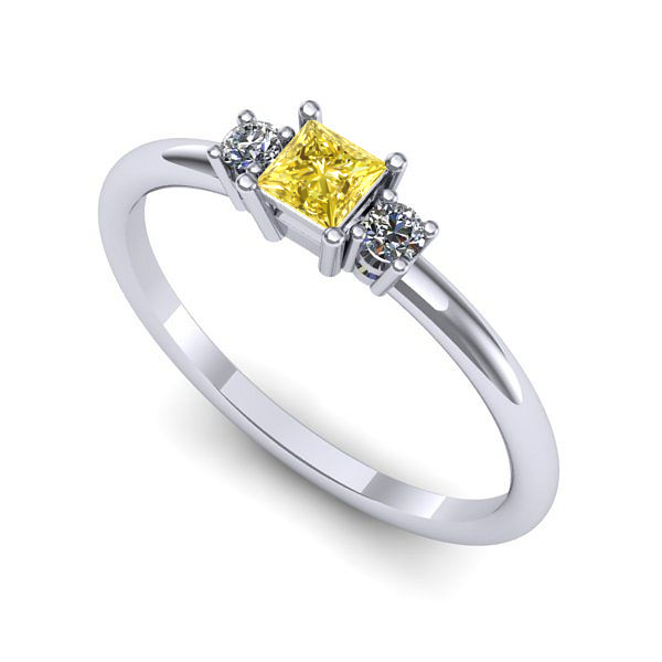 Inel de logodna din aur alb cu safir galben