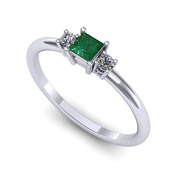 Inel logodna din aur alb cu smarald