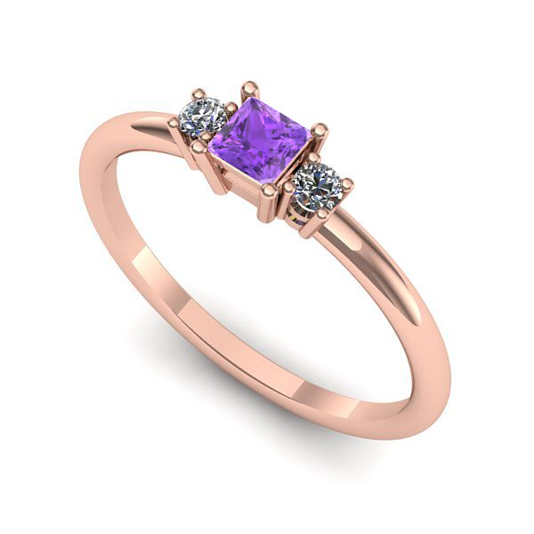 Inel de logodna din aur roz cu ametist