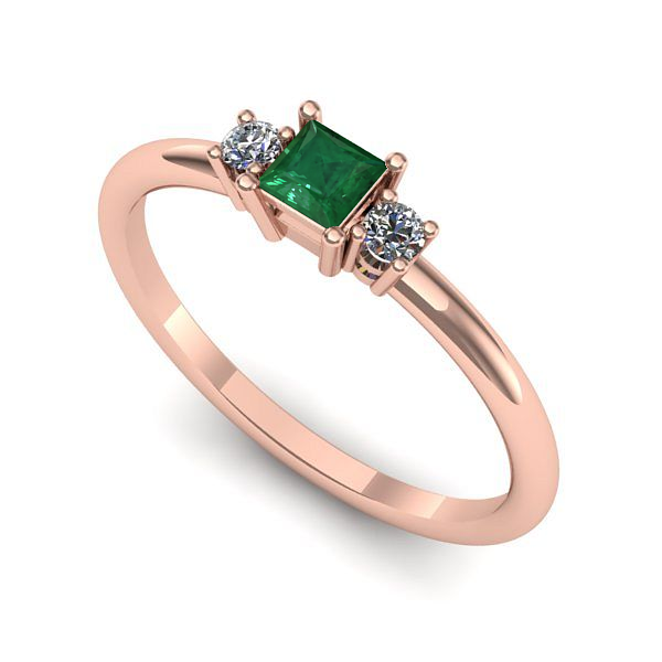 Inel logodna din aur roz cu smarald