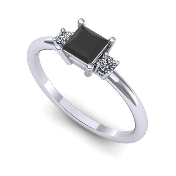 Inel logodna din aur alb cu diamant negru