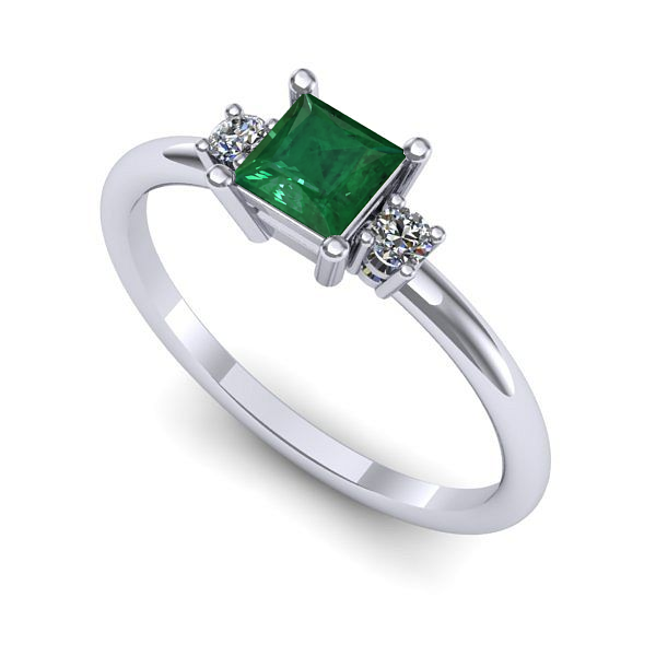 Inel logodna din aur alb cu smarald