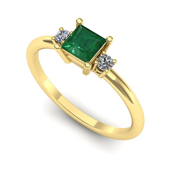 Inel logodna din aur galben cu smarald