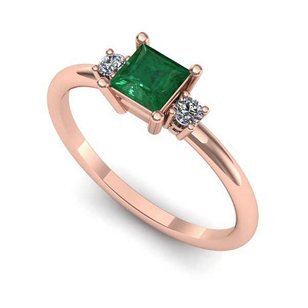Inel de logodna din aur roz cu smarald