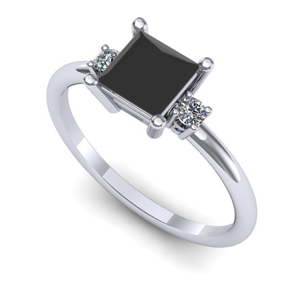 Inel de logodna din aur alb cu diamant negru