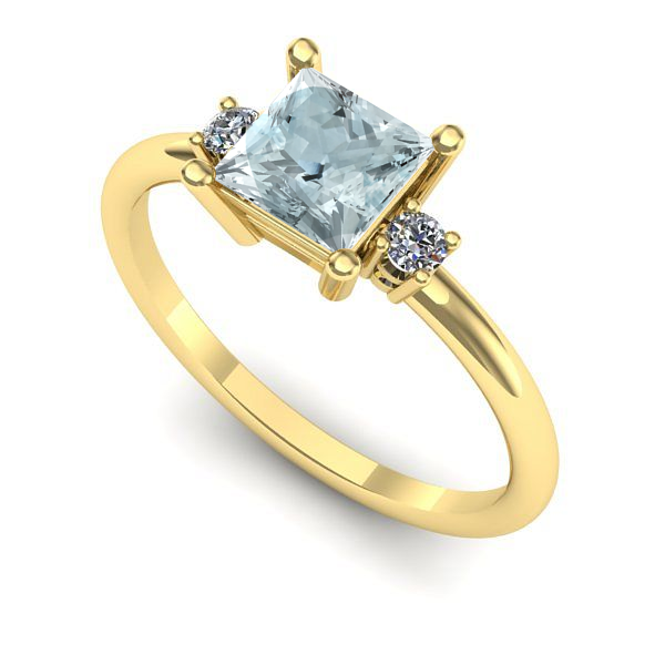 Inel logodna din aur galben cu aquamarin