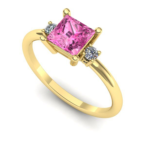 Inel logodna din aur galben cu safir roz