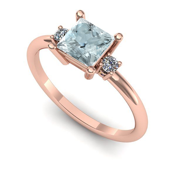 Inel logodna din aur roz cu aquamarin