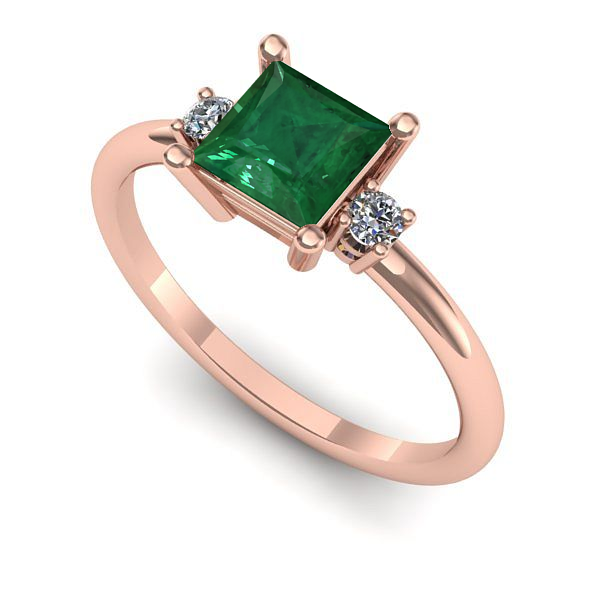Inel logodna din aur roz cu smarald