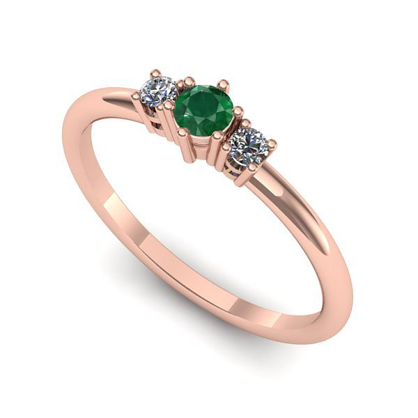 Inel de logodna din aur roz cu smarald