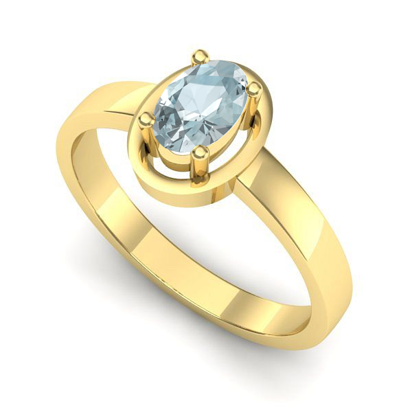 Inel logodna din aur galben cu aquamarin