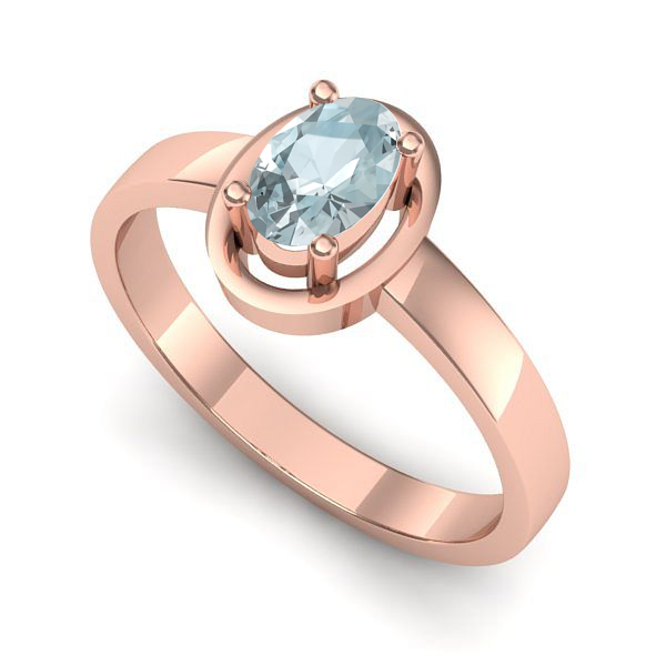Inel de logodna din aur roz cu aquamarin
