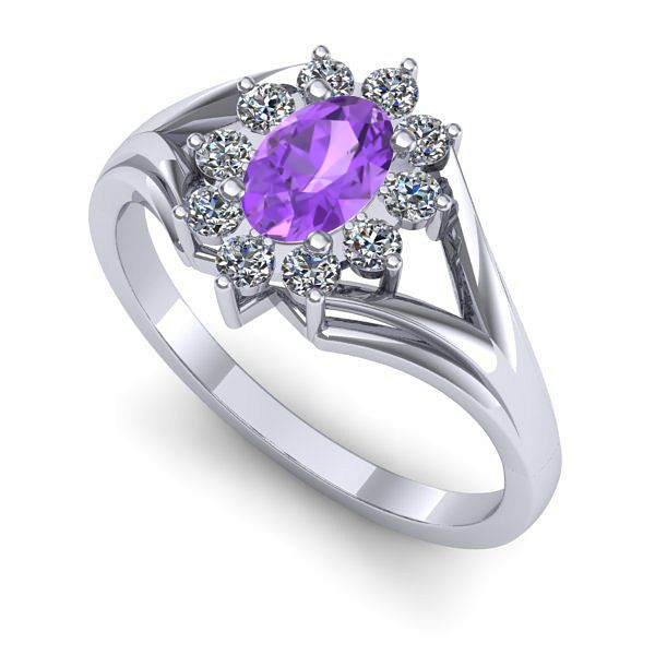 Inel logodna din aur alb cu ametist