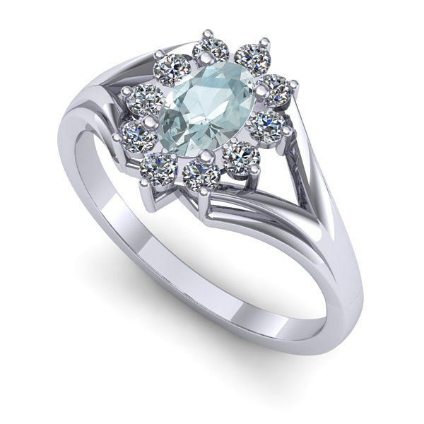 Inel de logodna din aur alb cu aquamarin
