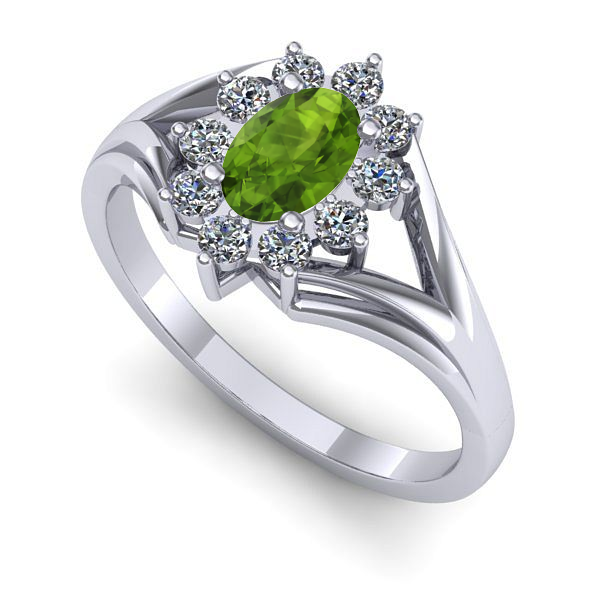 Inel logodna din aur alb cu peridot